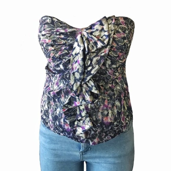 Elie Tahari Nia Metallic Jacquard Ruffle Bustier - Picture 8 of 13